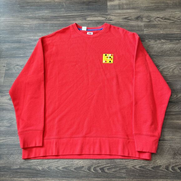 Lego x Levis Sweatshirt Men’s Sz Large Red Long Sleeve Pullover Brick Patch - Picture 1 of 9